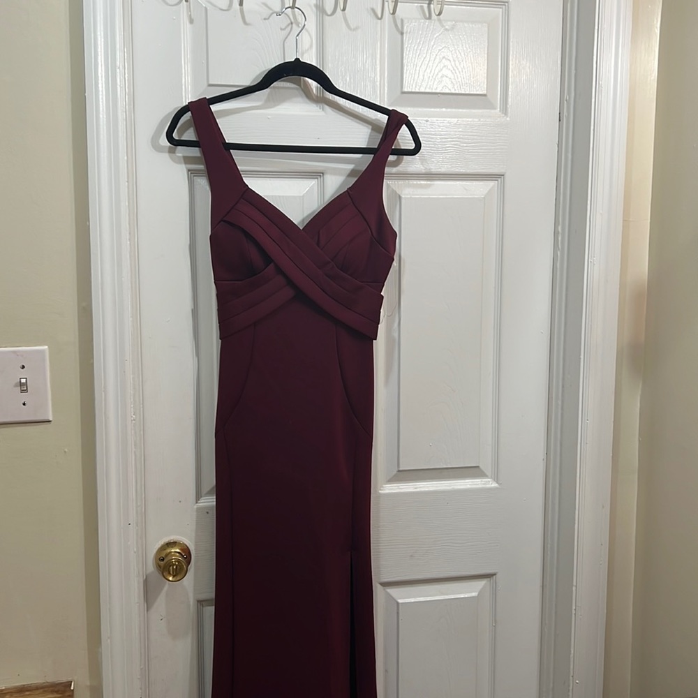 Scuba X long waist burgundy dress